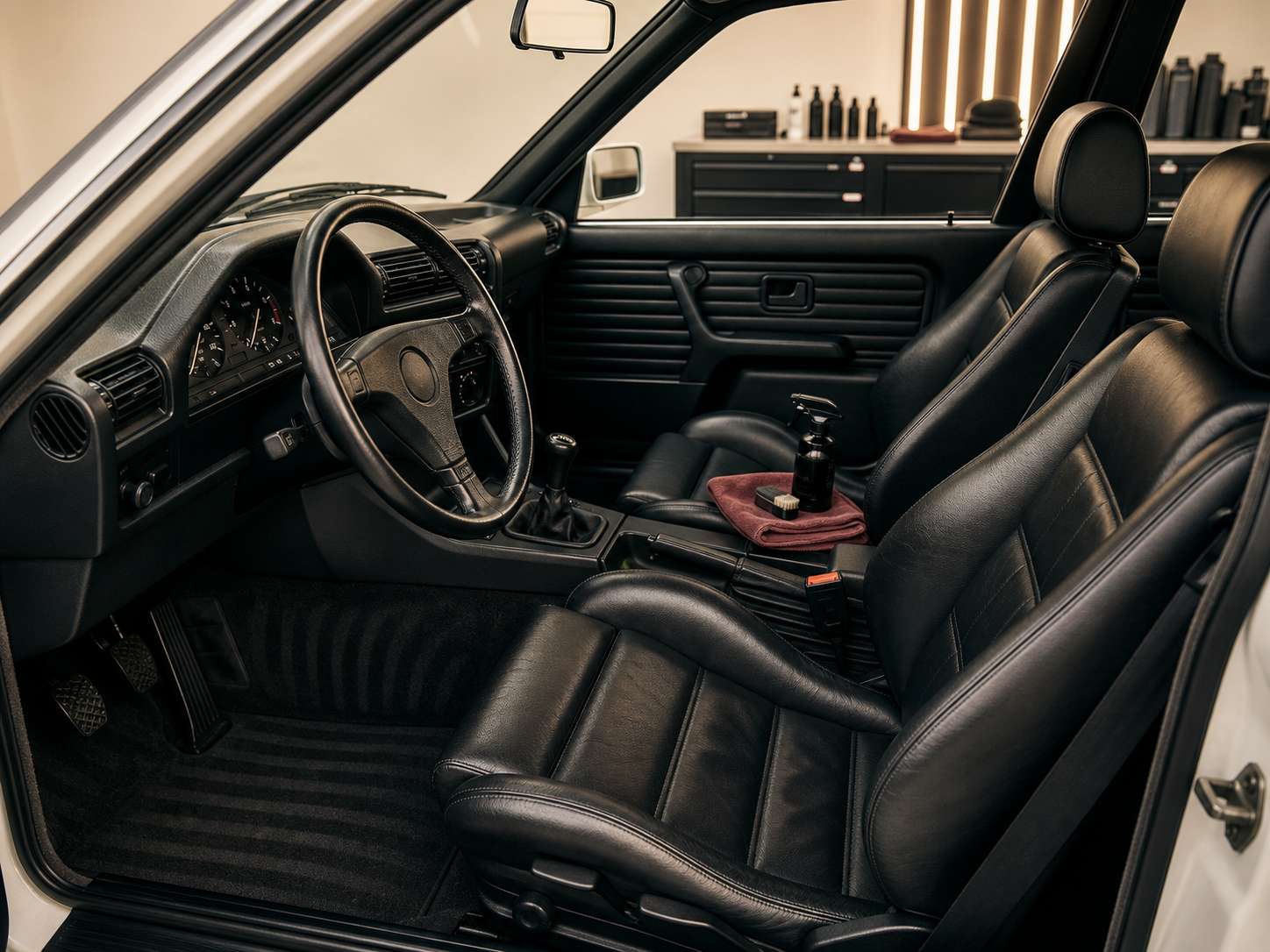 Nettoyage intérieur premium d'une voiture avec sièges en cuir