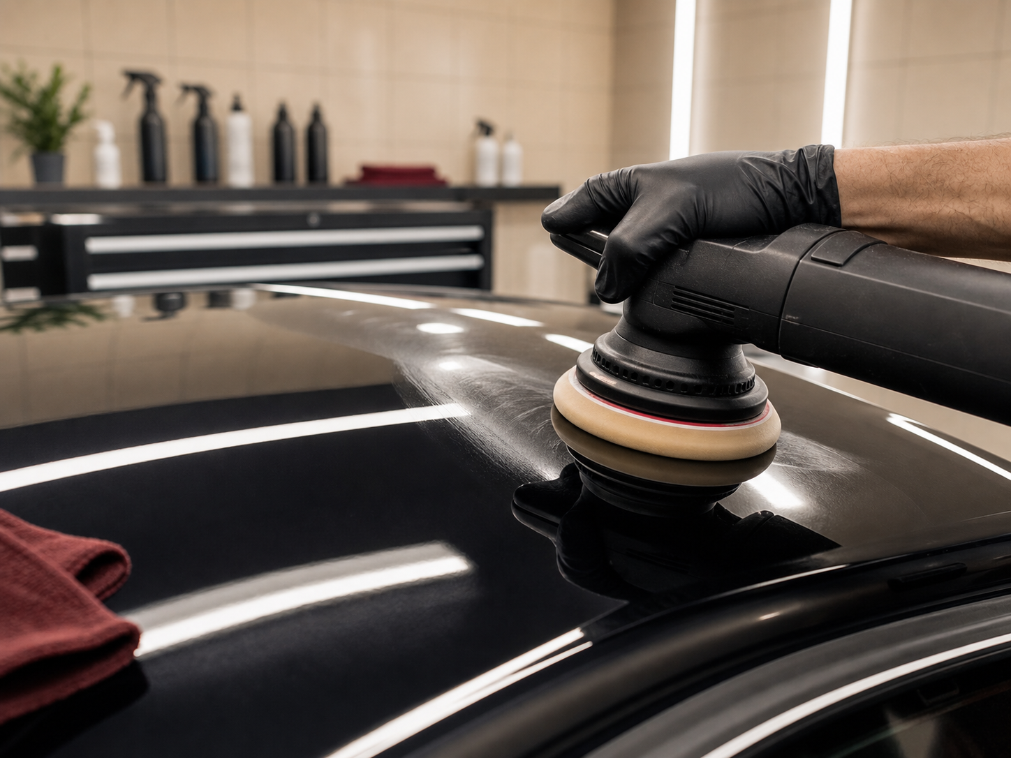 Polissage carrosserie avec machine orbitale sur peinture noire